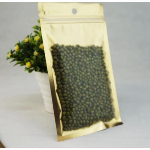 10.5X15CM,100 X Translucent matte Aluminium foil Zip Lock Bag inner Golden, zipper Resealable plastic foil pouch one side clear