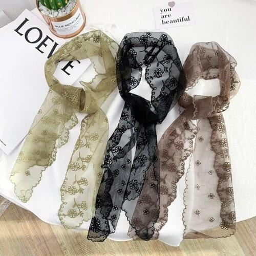 120*13CM Pashmina Knit Head Scarf Embroidered Bevel Angle Wrap Shawl Transparent Lace Floral Bandana Long Scarves Women Foulard