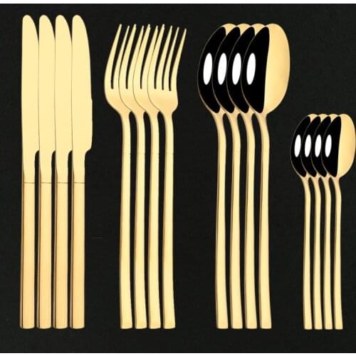 16Pcs Gold Western Flatware Cutlery Set Knife Fork Coffee Spoon Dinnerware Set Stainless Steel Tableware Kitchen Silverware Set