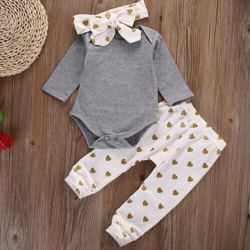 3pcs/set Baby Girls Cotton Clothes Sets Spring Autumn Tops Shirt Pants Headband Infant Clothes Baby Kids Clothing