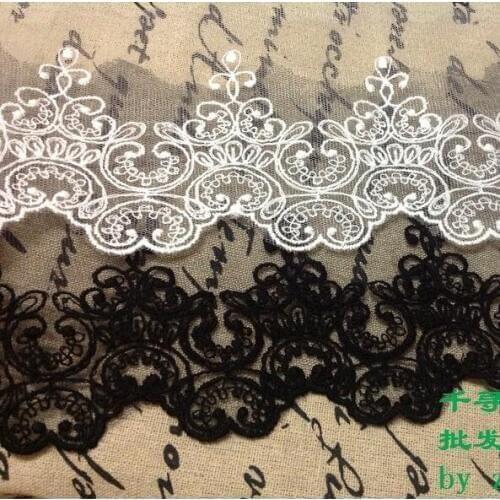 5 Yards 10cm Width White Black Water Soluble Embroidered Cotton Lace Fabric Flower Venise Beautiful Floral Lace Trim DIY