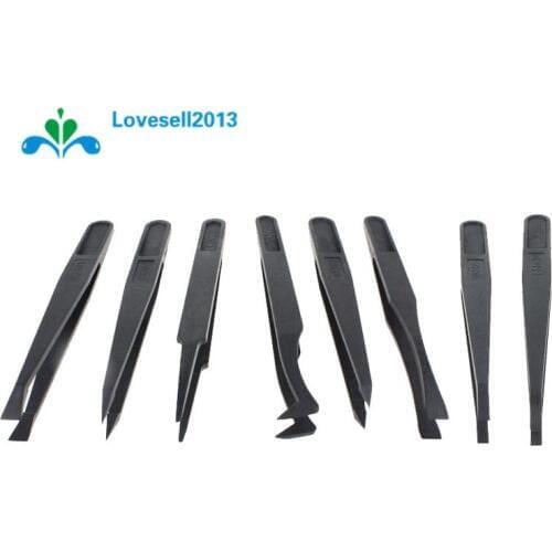 7pcs Anti-static Tweezer Tool Straight Bend Plastic Heat Resistant