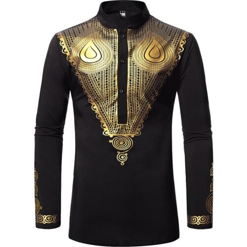 African Dashiki Print Shirt Men Hipster Hip Hop Streetwear African Clothes Men Slim Fit Long Sleeve Shirts Male African Clothing