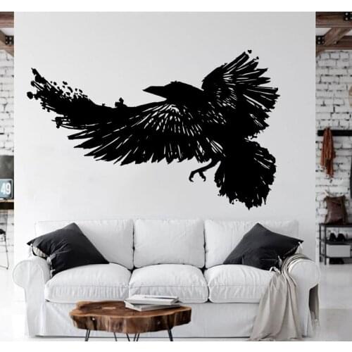 Large Raven Bird Wing Wall Sticker Office Playroom Bedroom Fly Crow Corbie Nature Animal Zoo Wall Decal Kids Room Vinyl