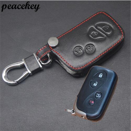 Peacekey Genuine Leather Bag Remote Control Car Keychain Key Cover Case For Lexus IS460/GX460/ES350 4Button Key holder chain