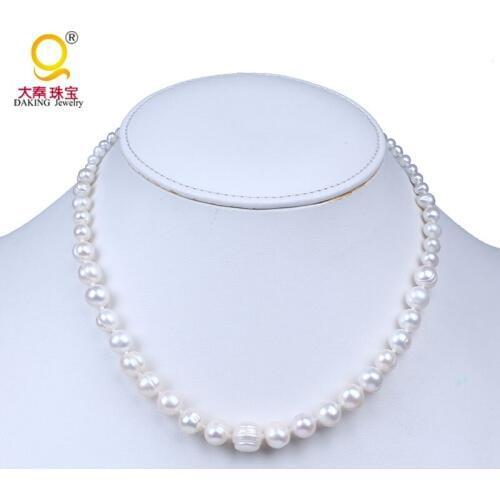 Daking 4-10mm pearl gradually necklace real cultured potato shape pearl choker necklace white fashion jewelry