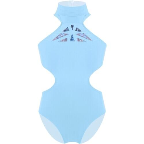 Kids Girls Ballet Dance Leotards Sleeveless Mock Neck Racer Back with Zipper Closure Cutouts Waist Gymnastics Dancing Costume