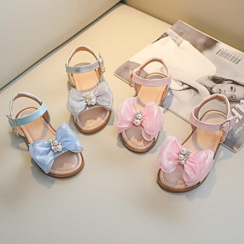 ChildrenS Summer School Shoes For Girls Princess Sandals 2021 Kids Fashion Pearl Flowers Bow Sandal 2 3 4 5 7 8 9 10 11 Year