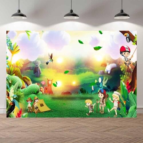 Seekpro Photography Background boys Happy birthday party cartoon forest woods camp military baby shower Backdrop Photo Photocall