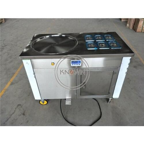 Hot sale Thai single flat round pan+6tanks fried ice cream machine stainless ice cream rolls maker