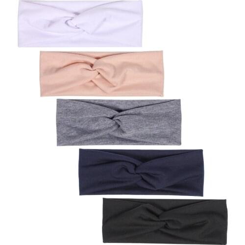 Hot Women Headband Solid Color Wide Turban Twist Knitted Black Hairband Spiral Double Girls Makeup Elastic Hair Band Accessories