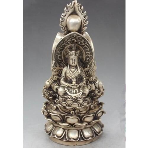 China Tibet silver Carved Buddism Three Noodles Buddha Sculpture Statue