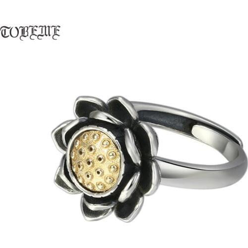 Handmade 925 Silver Lotus Ring Buddhist Lotus Ring Women Ring Good Luck Resizable