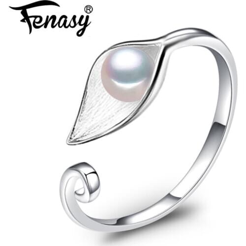 FENASY Natural Pearl Pings New Fashion Classic Leaf 925 Sterling Silver Party Rings For Women Engagement Ring