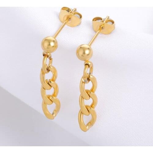 Korea Cuban Hanging Earrings Bright Gold Color Exaggerated Metal Chain Drop Earring Retro Punk Chain Earrings Vintage Jewelry