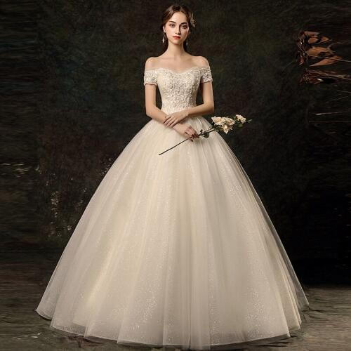 Beautiful Appliques Beading Sequined Short Sleeves Ball Gown Wedding Dress 2019 robe de mariee Bride Dress Tulle Wedding Gown