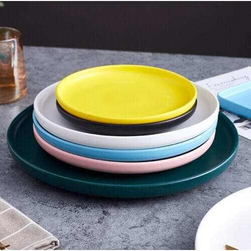 Creative Solid Color Round Baking Plate Household Dish Color Glaze Ceramic Tableware Western Steak Plate Snack Plate