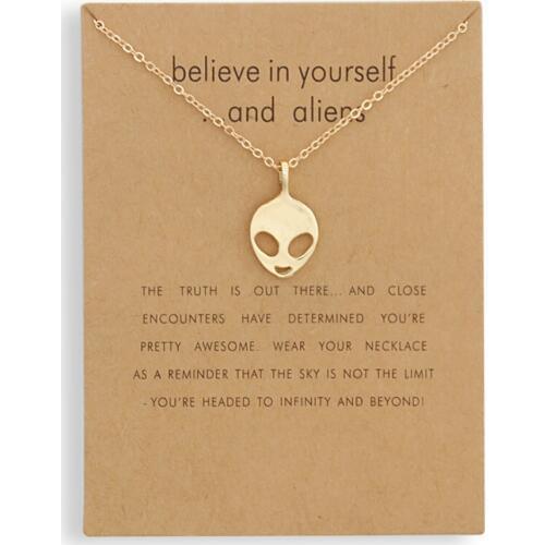 12pcs Alien Pendant Chain Necklace Believe In Yourself Clavicle Necklace For Women