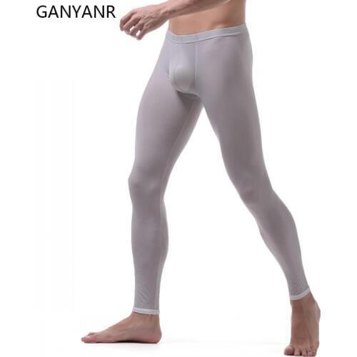 GANYANR Running Tights Men Gym Leggings Sportswear Compression Long Pants Fitness Sexy Skins Jogging Basketball Training Sports