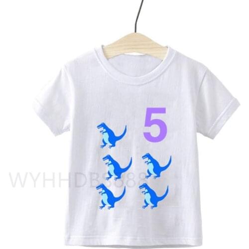 Little Dinosaur Number 1-10 Print Boys/Girls Cute T Shirt Kids Happy Birthday Gift Number Clothes Baby Cartoon Dino Party Tshirt