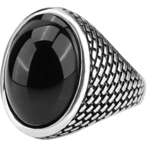 Megin D Hot Sale Punk Vintage Simple Style Ellipse Black Gem Alloy Rings for Men Women Cuple Family Friend Fashion Gift Jewelry
