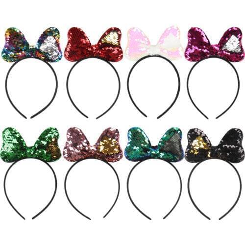16pcs Fashion Mermaid Changeable Glitter Sequin Bow Hairbands Bowknot Hair Sticks Princess Headwear Girls Hair Accessories