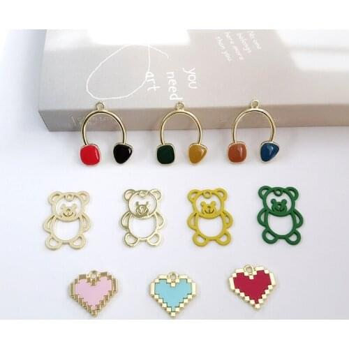 Cartoon girl heart diy jewelry material color love bear earmuffs alloy earrings keychain accessories