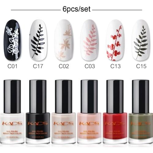 KADS 6PCS/Set 9.5ml Nail Art Polish Set Flakie Nail Polishes Metallic Jelly Pure Color Black Blue Green Pink Nail Varnish Kit