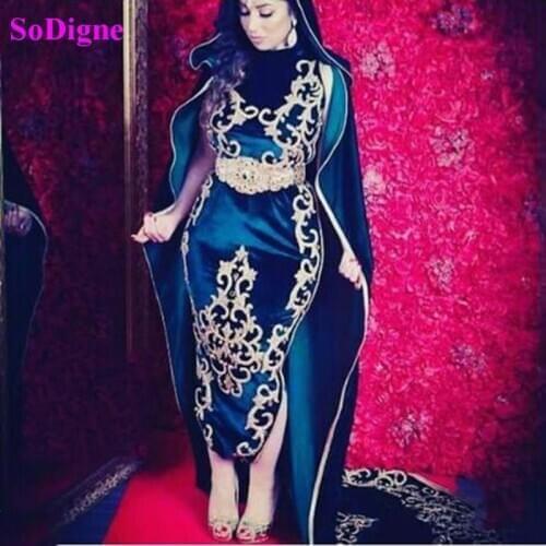 SoDigne Algerian outfit Caftan Burgundy karakou Evening Dresses 2021 Velvet Gold Lace Appliques Occasion Dress Formal Prom Gowns