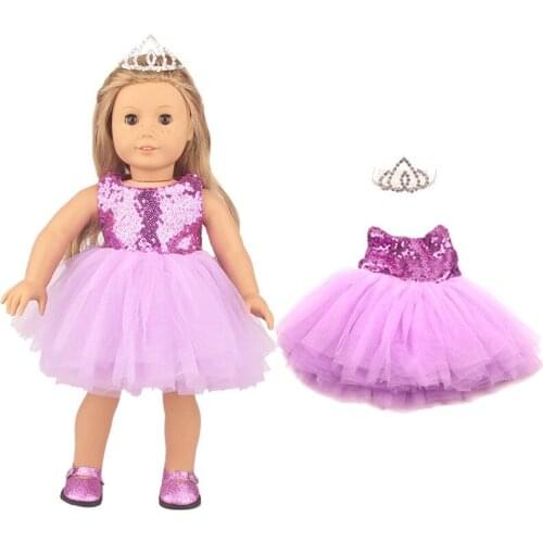 2021 New Pattern Sequin Purple Gauze Skirt Suit Fit 18Inch American 43cm Baby Doll Clothes Accessories,Girls Toys