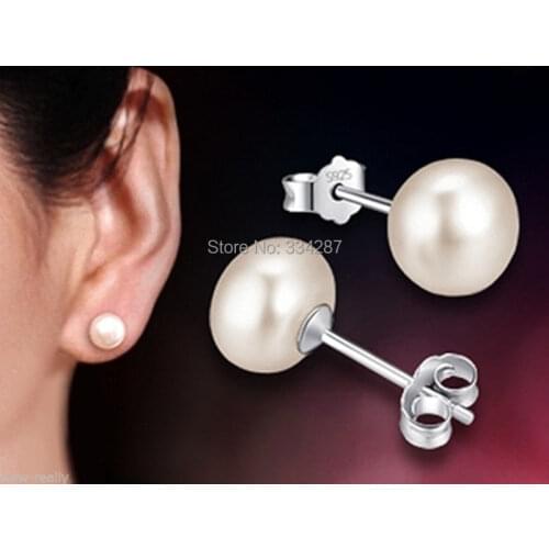 New Ladys Tibetan Silver Stud Earrings Of 7-8mm White Freshwater Cultured Pearl