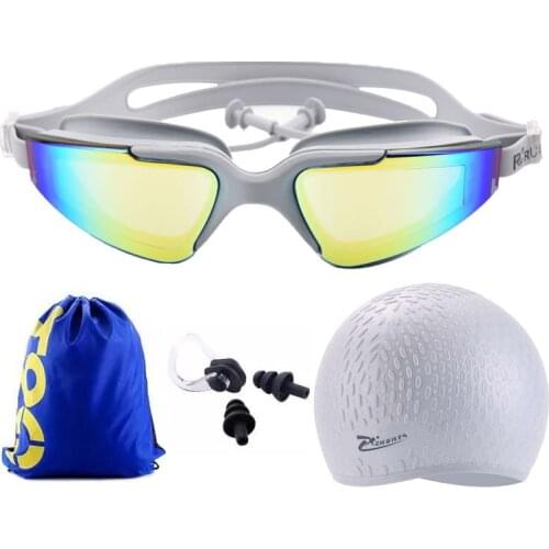 Adult Swimming Glasses Earplug Set Waterproof Silicone Cap Carry Bag Anti-Fog UV Pool Water Diving Goggles Eyewear