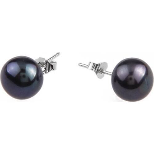 PAIR BLACK PEARL EARRING 9 - 10 MM 925 SILVER