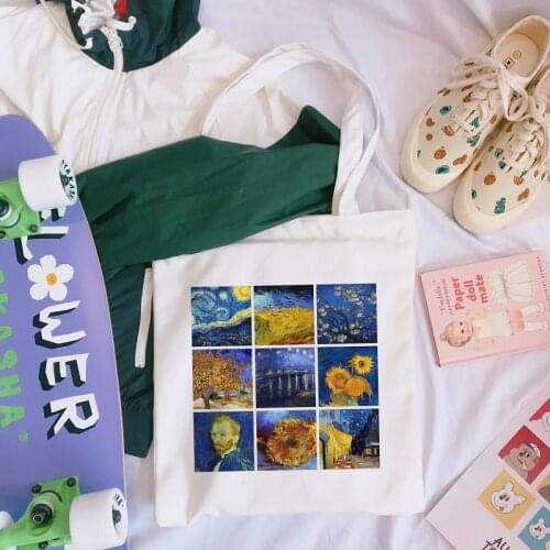 Van Gogh Casual Fashion Large Capacity Canvas Bag Female College Art Harajuku Ins Cartoon Chic Printing Funny New Shoulder Bags