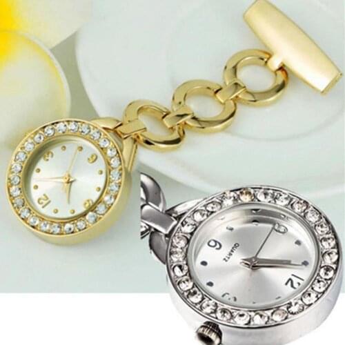 Luxury Rhinestone Round Dial Nurse Watch Brooch Pin Quartz Fob Pocket Watch