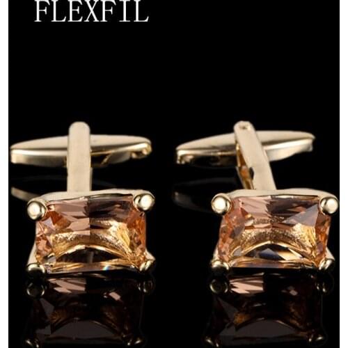 FLEXFIL Luxury shirt cufflinks for mens Brand cuff buttons cuff links gemelos Square crystal wedding abotoaduras Jewelry