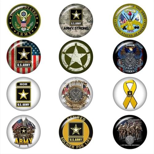 Mixed Ginger Snap Button Jewelry US ARMY Retired For DIY 18MM Glass Button Snap Bracelet Necklace Jewelry