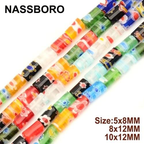 Flower Pattern Cylinder Glass Beads Lampwork Glazed Bead Loose Spacer Beads DIY Bracelet Jewelry Making Needlework Craft