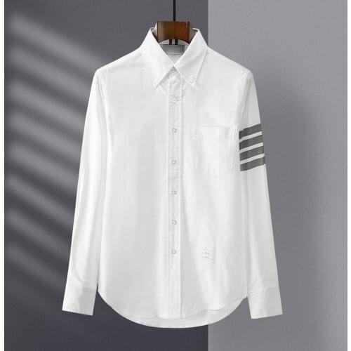 TB THOM Brand Men Shirt Cotton Grey Striped Casual Blouse Oxford Fabric Long Sleeve Korean Fashion High Quality Original Label