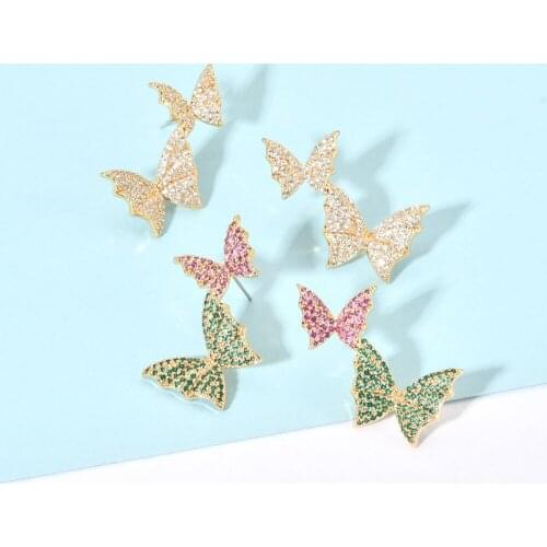 Korean version of new fashion temperament grass butterfly micro inlaid Zircon Earrings for women / Girls Jewelry Earrings