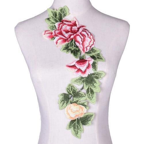 Pink Flower Vintage Embroidered Lace Trim Ribbon Fabric Handmade DIY Garment Wedding Dress Sewing Craft Patch