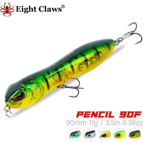 EIGHT CLAWS Floating Pencil Fishing Lure 90F Walking Dog Pencil Wobbler 90mm 11g Artificial Hard Bait Whopper Plopper Swimbait