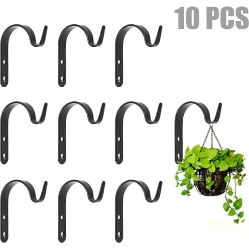 10Pcs Iron Wall Hook Bracket with Screws Garden Hanging Basket Planter Lantern Hanger Home Flower Pot Hook Bathroom Iron Bracket