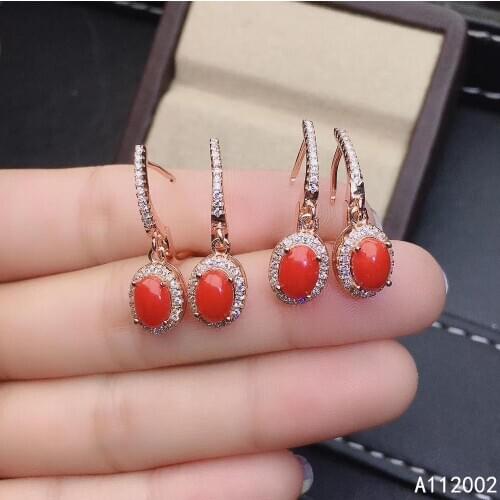 KJJEAXCMY fine jewelry natural red coral 925 sterling silver women earrings support test lovely