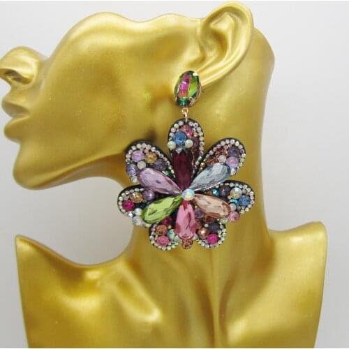 Brilliant Rhinestone Large Size Pendant Earrings for Women Wedding Jewelry Trend Aretes Luxury Dinner Party Clothing Accessories