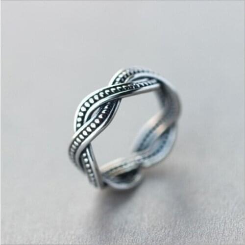Korean Vintage 925 Sterling Silver Twisted Wire Small Dots Wave Weaving Open Rings for Women Retro Jewelry 2021 Trend Gift SR324