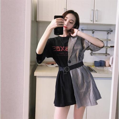 Ins Lattice Stitching Fake Two Piece Letter Dress Womens Clothes Japan Kawaii Retro Female Korean Harajuku Dresses For Women