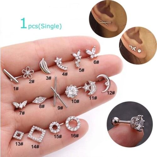 1pcs Zircon Stainless Steel Ear Helix Cartilage Earring Stud Body Piercing