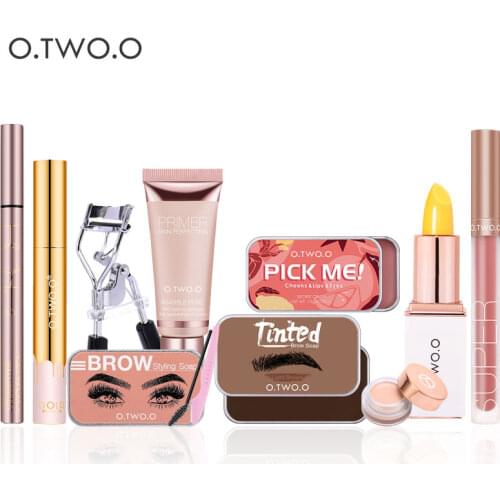 10 Pcs Cosmetic Set Woman Beauty Lipstick Eyebrows Make Up Fake Eyelashes Sponge Foundation Woman Gift Makeup Kit