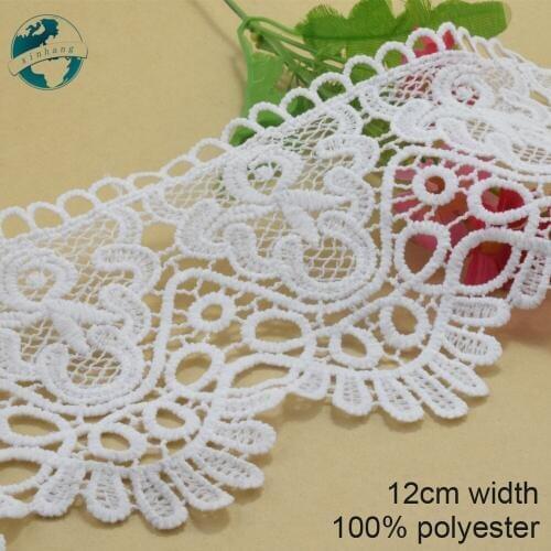 3yards 12cm white polyester embroidery lace french lace ribbon fabric guipure diy trims wedding lace sewing Accessories#3831